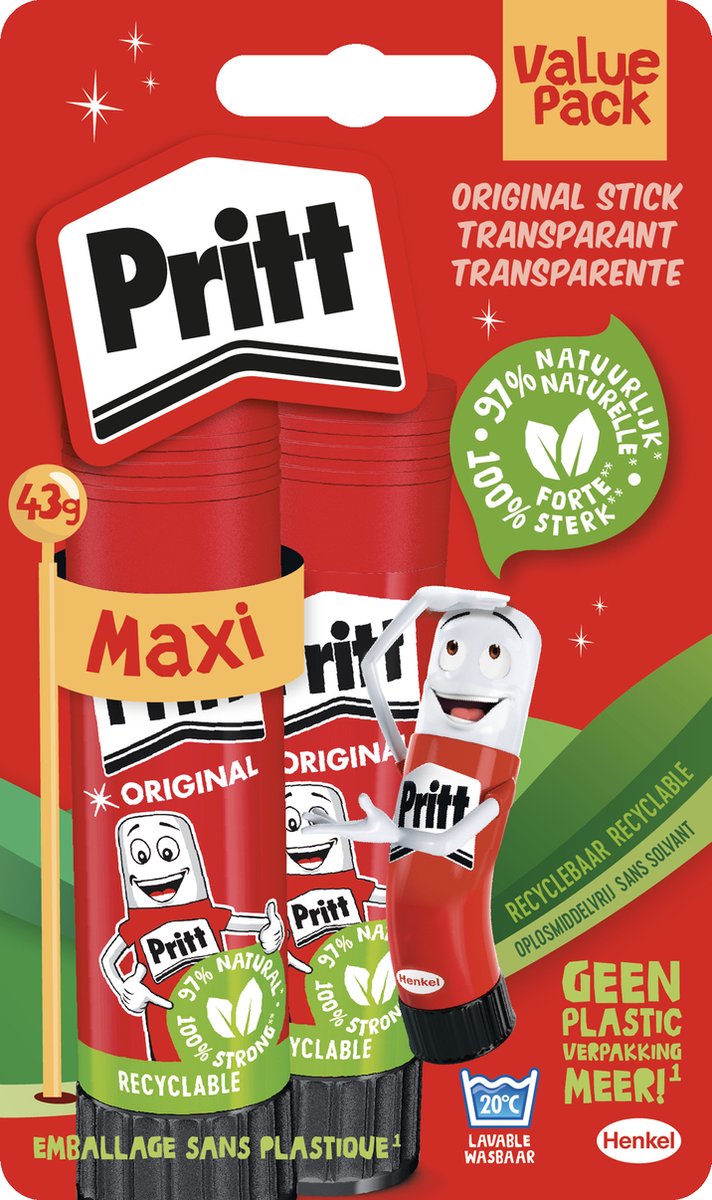 Confezione risparmio di colla stick Pritt 2x43 grammi | colla stick adesiva | Colla stick per ufficio scolastico | Colla stick facile da usare ed ecologica.