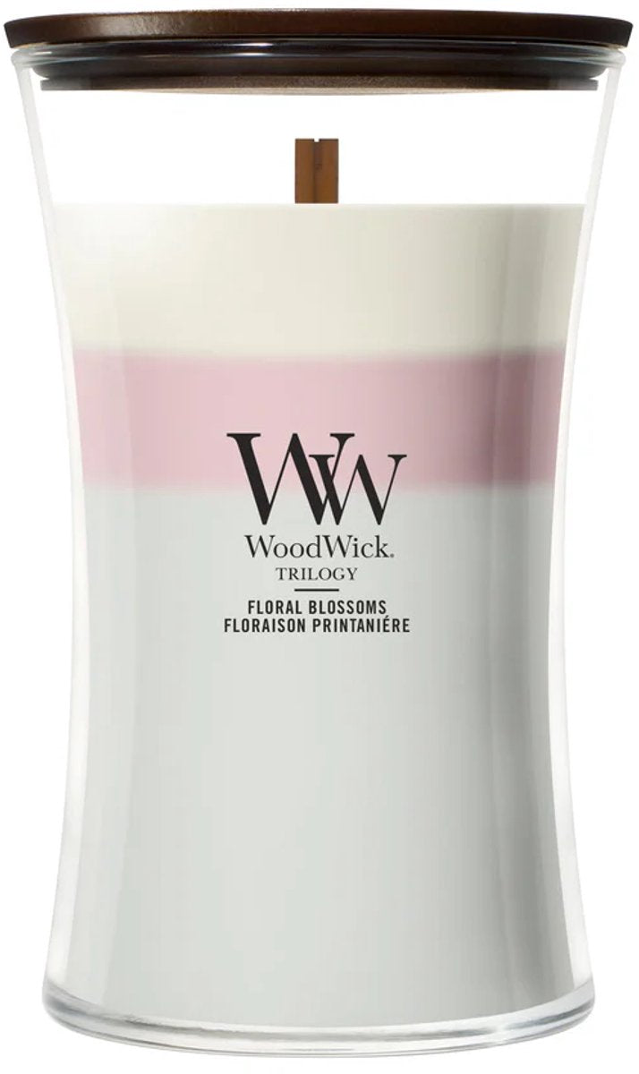 Reloj de arena Woodwick - trilogía de flores florales - vela perfumada grande - 130 horas de combustión