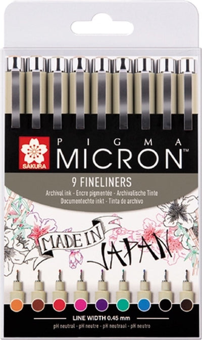 Sakura pigma micron 05 bolsillo con 9 colores