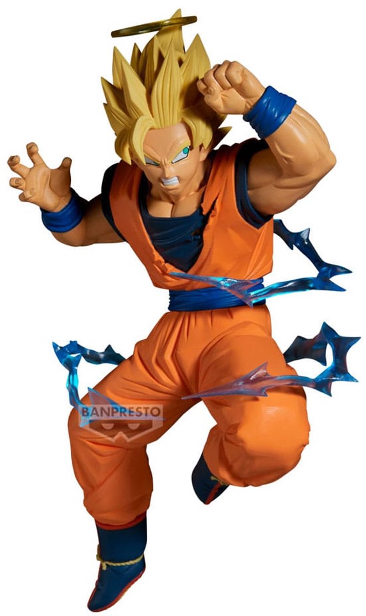 Banpresto dragon ball z match makers pvc statue super saiyan 2 son goku (vs majin vegeta) 15 cm beeld
