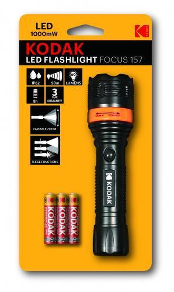 Torcia Kodak LED Focus 157 1000 mW BK + 3 batterie AAA