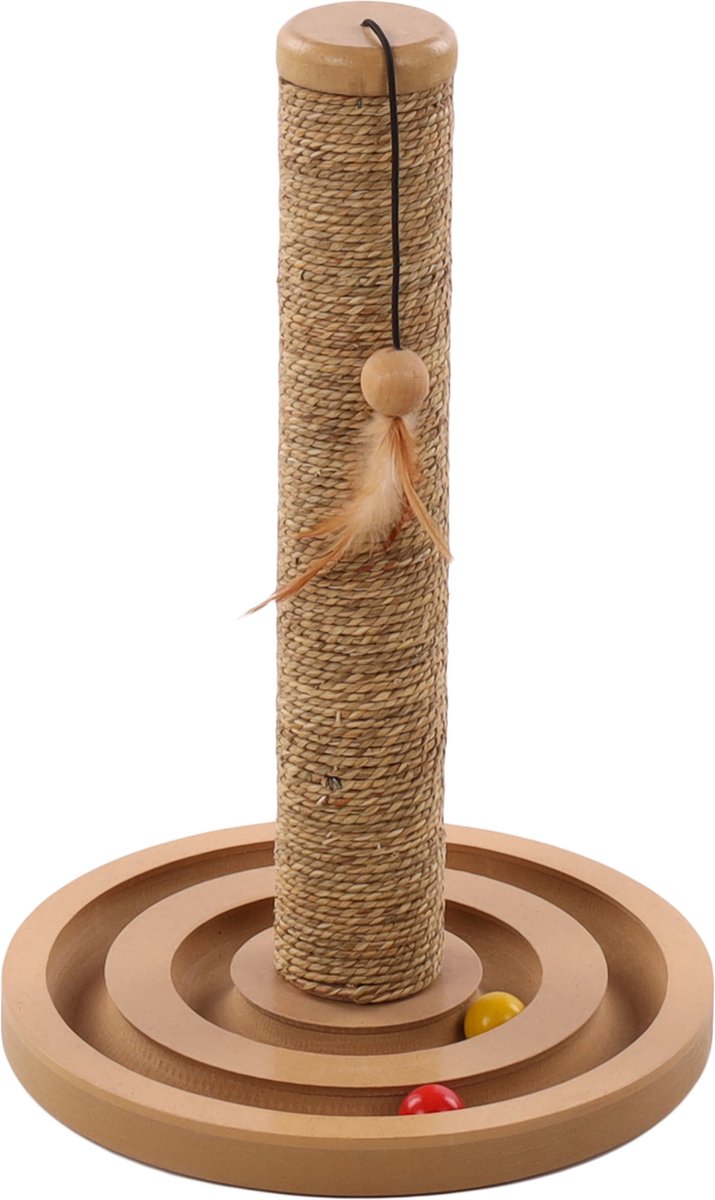 Flamingo scratching post – brigitte brown natural – 30 × 30 × 45.5 cm – seagrass scratching post – with toy – compact – for cats