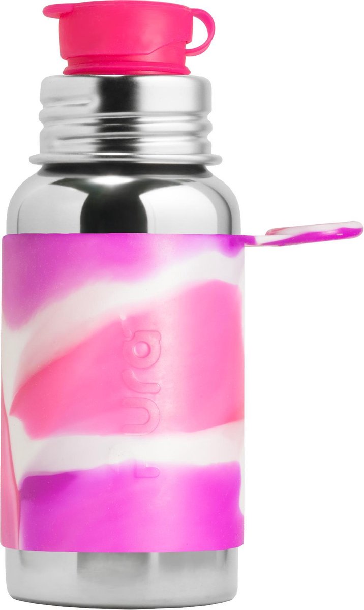 Pura sports bottle 550 ml - drinking bottle - water bottle - plastic-free - does not rust - dishwasher safe - including sports sleeve and sports cap - top is interchangeable - versatile - pink swirl