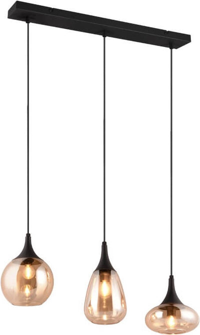 Trio lumina - lámpara colgante - negro mate - excl. 3x e14 40w - vidrio ámbar