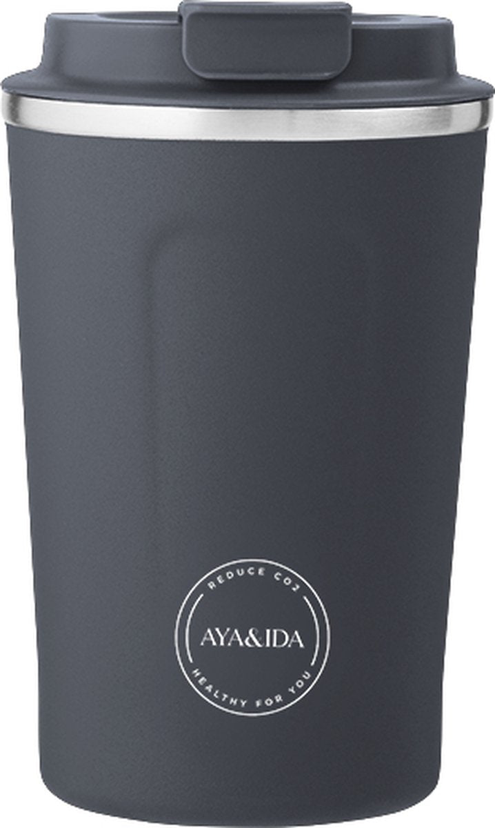 Aya ida aya ida - cup2go - thermosbeker - koffiebeker - coffee to go - reisbeker - meenemen - 380ml - navy blue