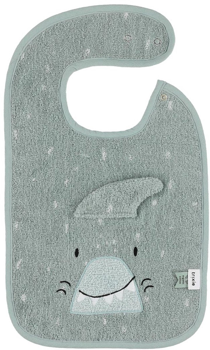 Bavaglino Trixie - mr. squalo - morbida spugna - 100% cotone biologico - con bottoni a pressione - grigio