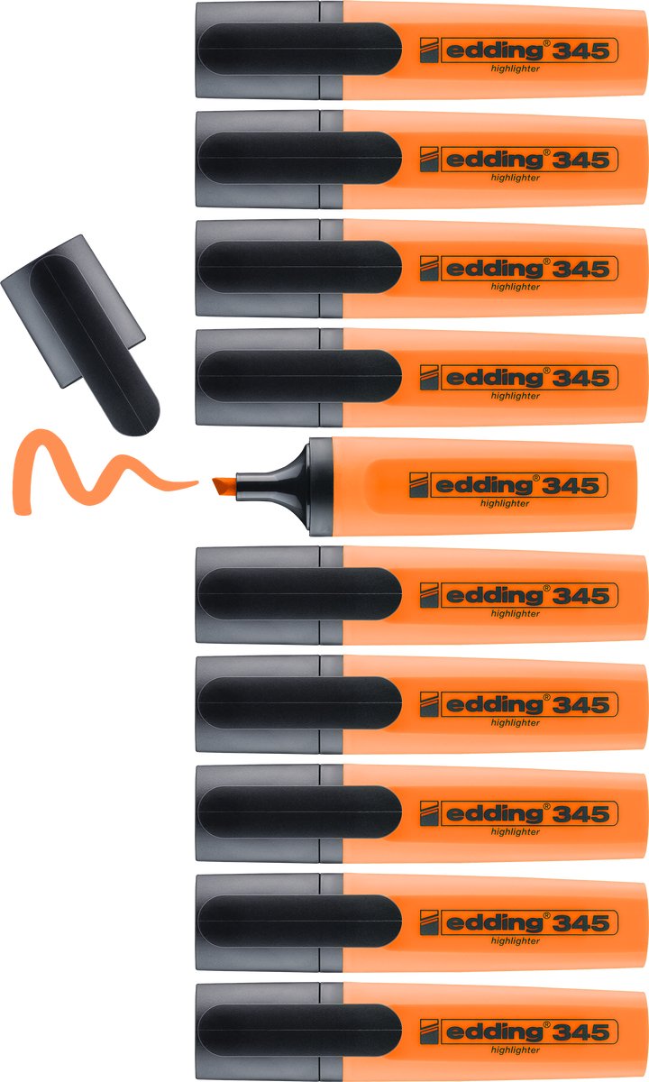 Edding 345 evidenziatore - arancione - 10 evidenziatori - punta a scalpello 2-5 mm - ideale per evidenziare e accentuare in modo brillante frammenti di testo e note