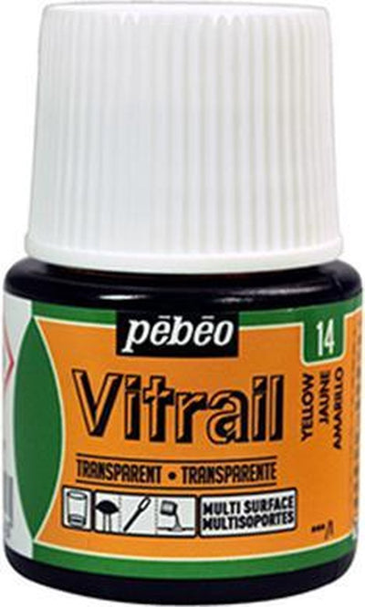 Vernice per vetro Pebeo - trasparente lucido - vitrail trasparente - 14 giallo - 45 ml