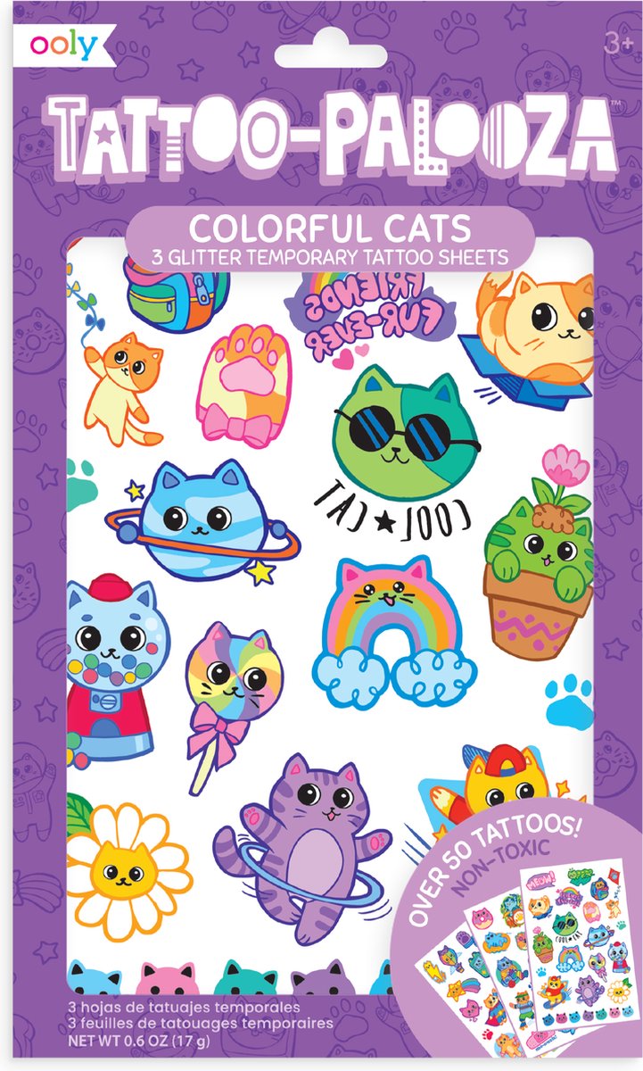 Ooly - tatuaggio palooza - tatuaggi temporanei - gatti colorati