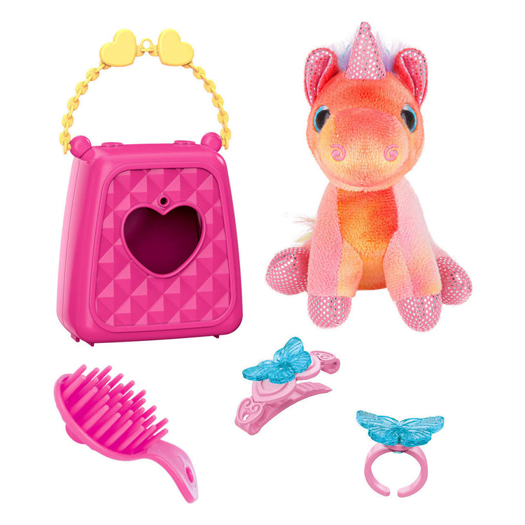 Unicornio en bolsa de transporte.