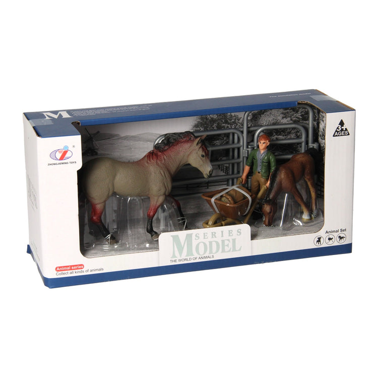 Playset cavalli con custode - grigio marrone