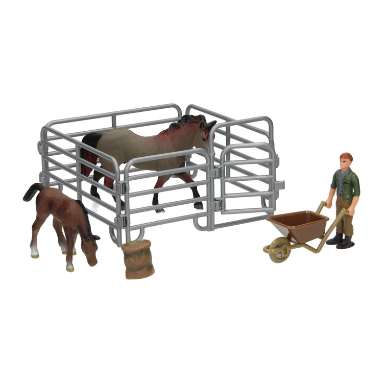 Playset cavalli con custode - grigio marrone
