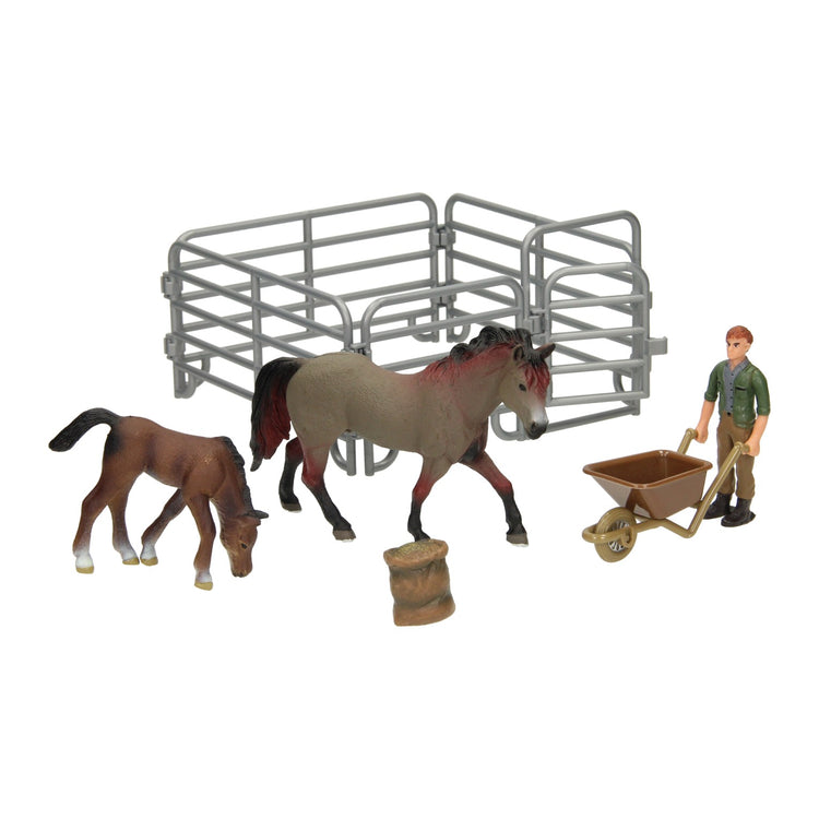 Playset cavalli con custode - grigio marrone