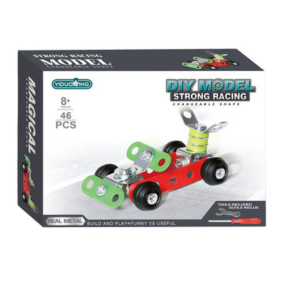 Metal construction set racing car, 46 pieces.