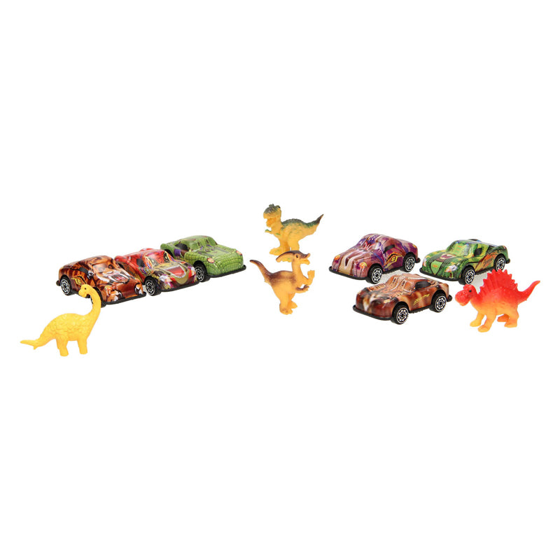 Set de coches con estampado animal y animales de juego.
