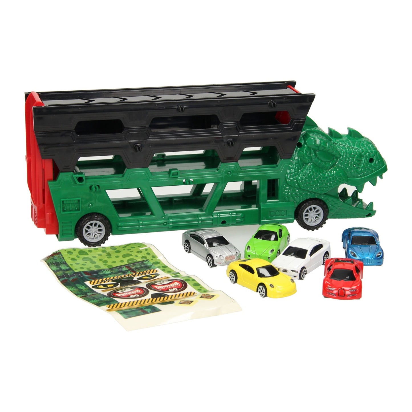 Lobbes speelgoed bv dino transporter met afschietfunctie, 7dlg.