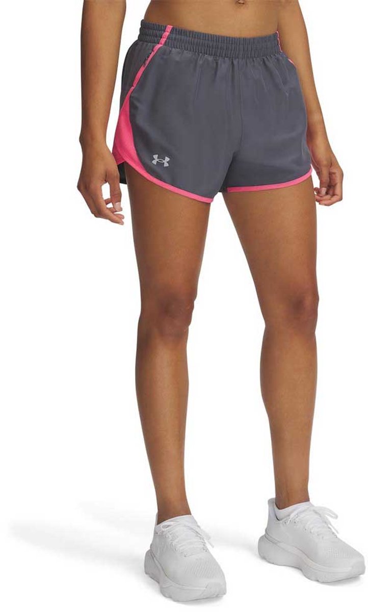 Under armour ua fly by 3'' shorts-gry dames sportbroek - castlerock - super roze - reflecterend