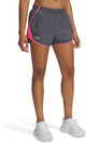 Under armour ua fly by 3'' shorts-gry dames sportbroek - castlerock - super roze - reflecterend