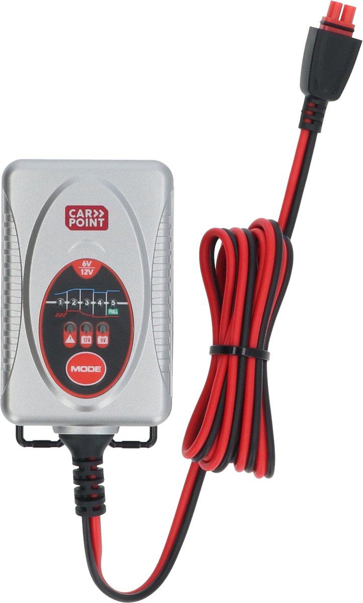 Cargador de batería carpoint bx-4m 6 12 voltios - completamente automático - ciclo de carga en 5 pasos - pantalla clara - 1 amperio