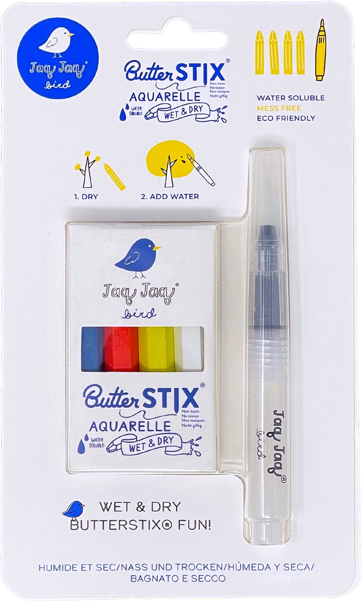 Pennarello per acquerello Jaq Jaq Bird e pastelli Butterstix.
