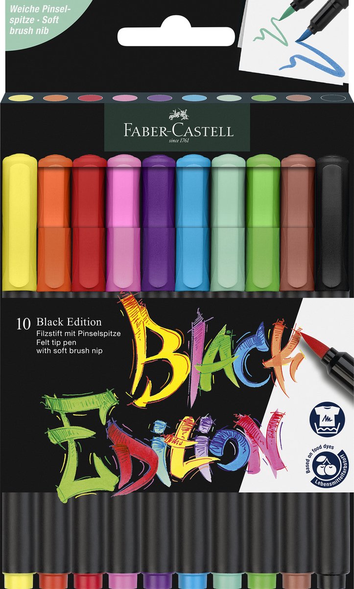 Faber-castell brushpennen - black edition - 10 kleuren in karton etui - fc-116451