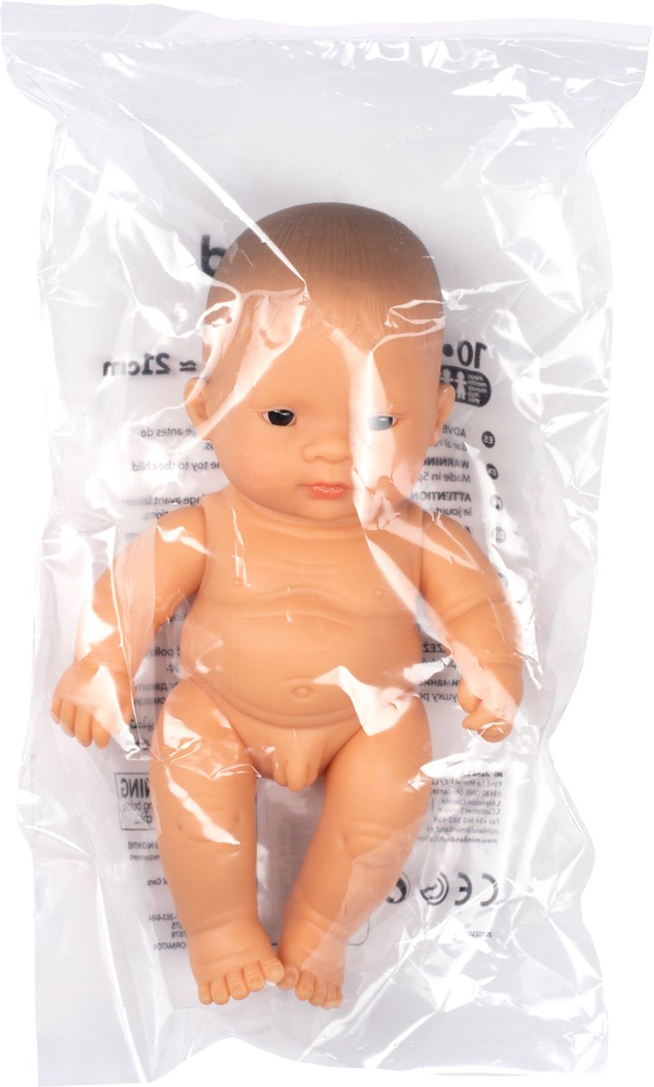 Muñeco bebé Miniland - niño asiático 21cm - con aroma a vainilla - resistente al agua - 10 meses