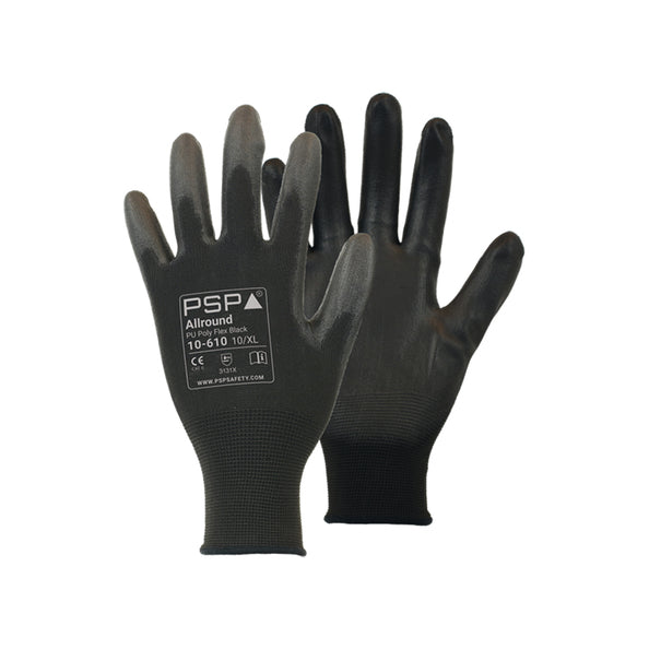 PSP 10-610 Guante de trabajo PU negro talla 10 XL (12 pares)