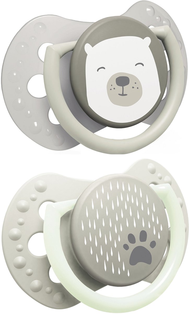Ciuccio Difrax lovi dinamico - elegante - neonato - grigio fosforescente - 2 pezzi
