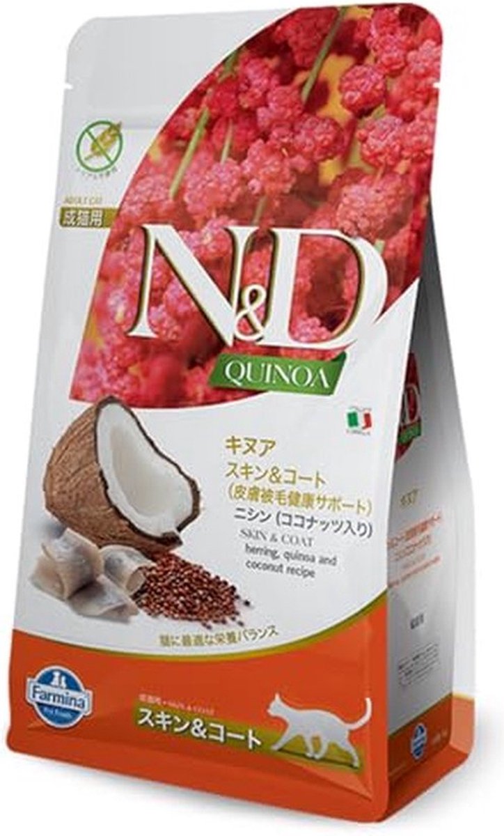 N d farmina quinoa skin coat - comida para gatos (comida seca) - arenque y coco - sin cereales - 1,2 kg (4x300g)