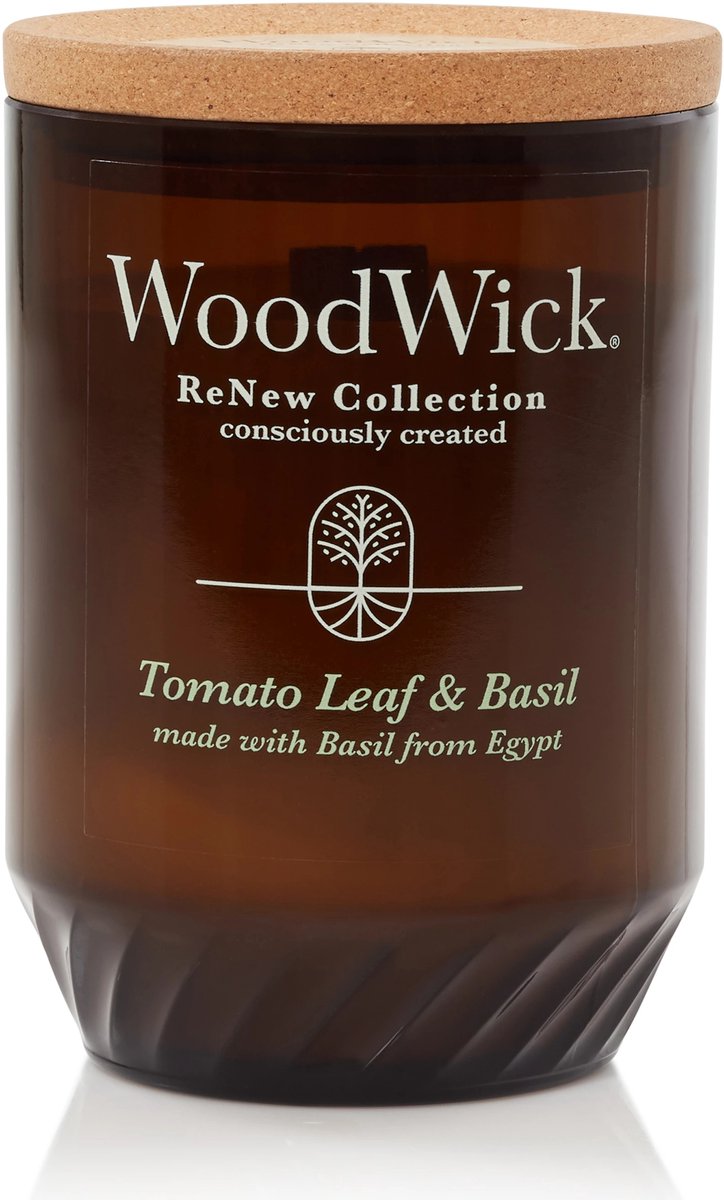 Woodwick renew medium scented candle tomato leaf basil - 55 burning hours