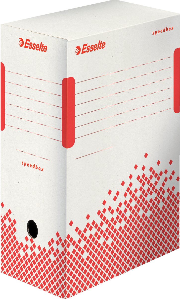 Caja de archivo sostenible Esselte 25 x speedbox 15 - 15x25x35cm - a4 - 100% reciclable - rojo blanco