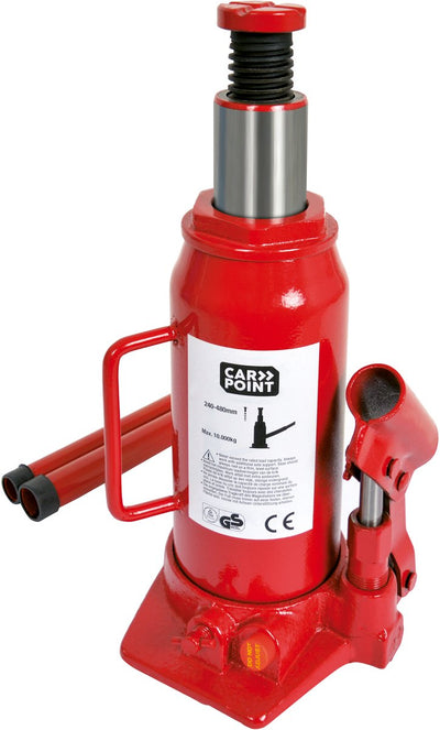 Carpoint bottle jack - maximum load up to 10,000 kg - hydraulic - for lifting a car, camper or caravan - minimum height 240mm - maximum height 480mm