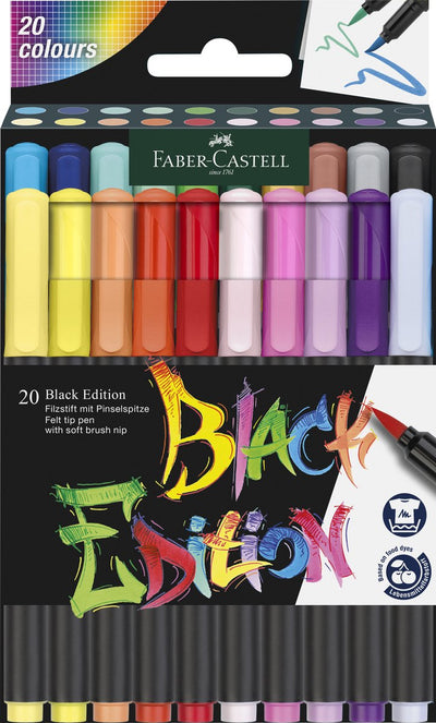 Penne a pennello Faber-castell - edizione nera - 20 colori in custodia di cartone - fc-116452