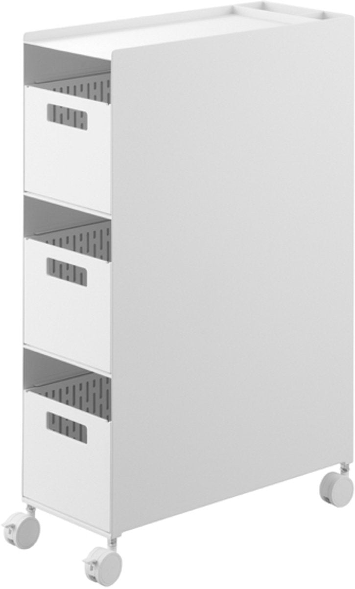 Yamazaki tower storage baskets on wheels 3-layer - white
