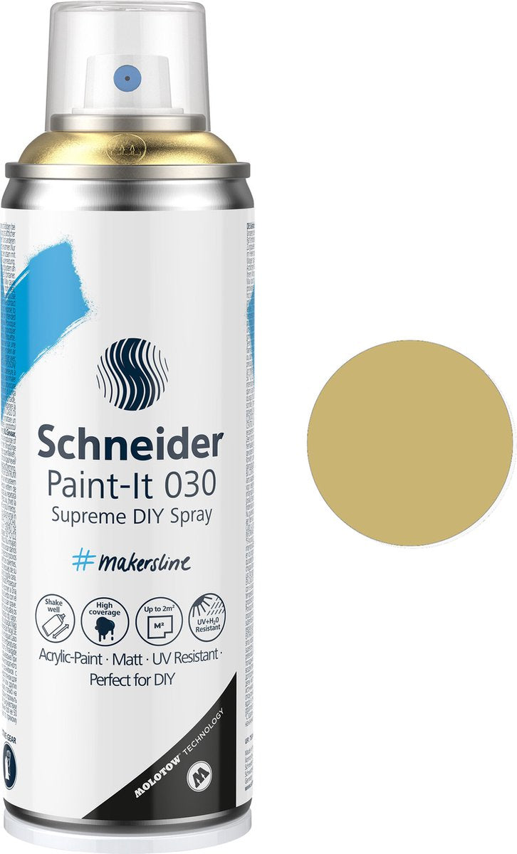 Schneider schrijfwaren schneider spuitbus verf - paint-it 030 - diy spuitverf - acrylverf - 200ml - goud metallic - s-ml03051066