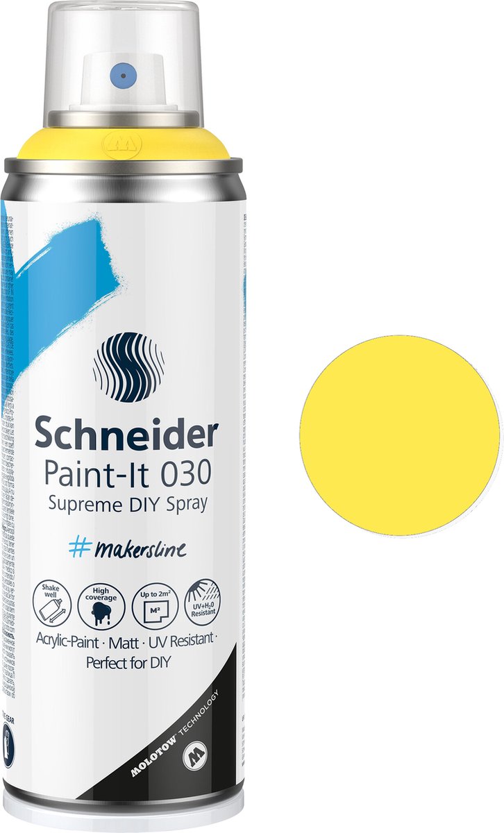 Vernice spray Schneider per cancelleria Schneider - paint-it 030 - vernice spray fai da te - vernice acrilica - 200 ml - gialla - s-ml03050063