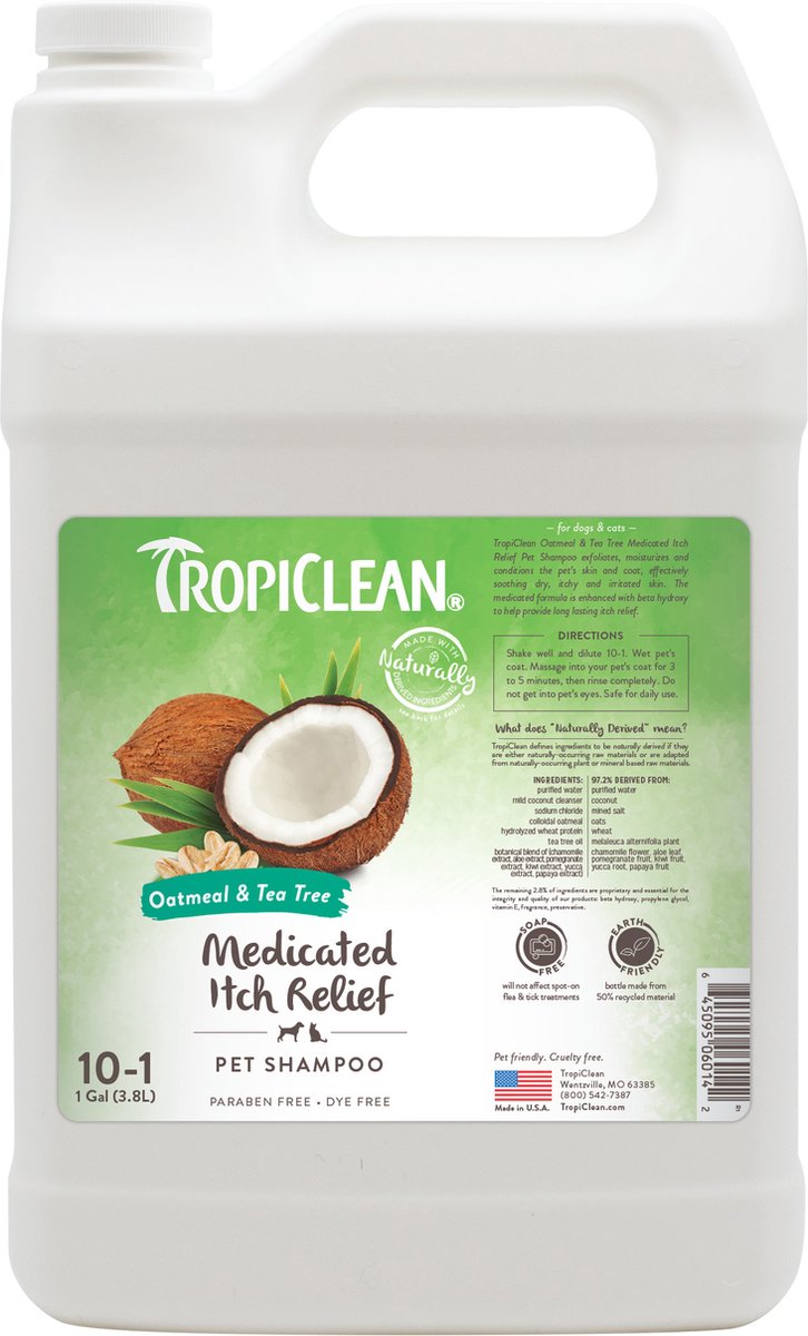 Tropiclean farina d'avena e tea tree - shampoo antiprurito per cani - 3,8 l