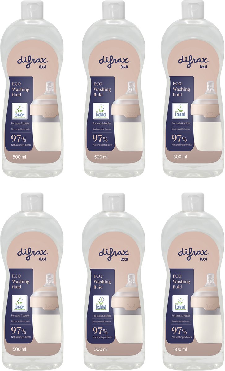 Difrax lovi eco detersivo per piatti - 6 pezzi - prodotti per bambini - biberon, ciucci - inodore - pH neutro