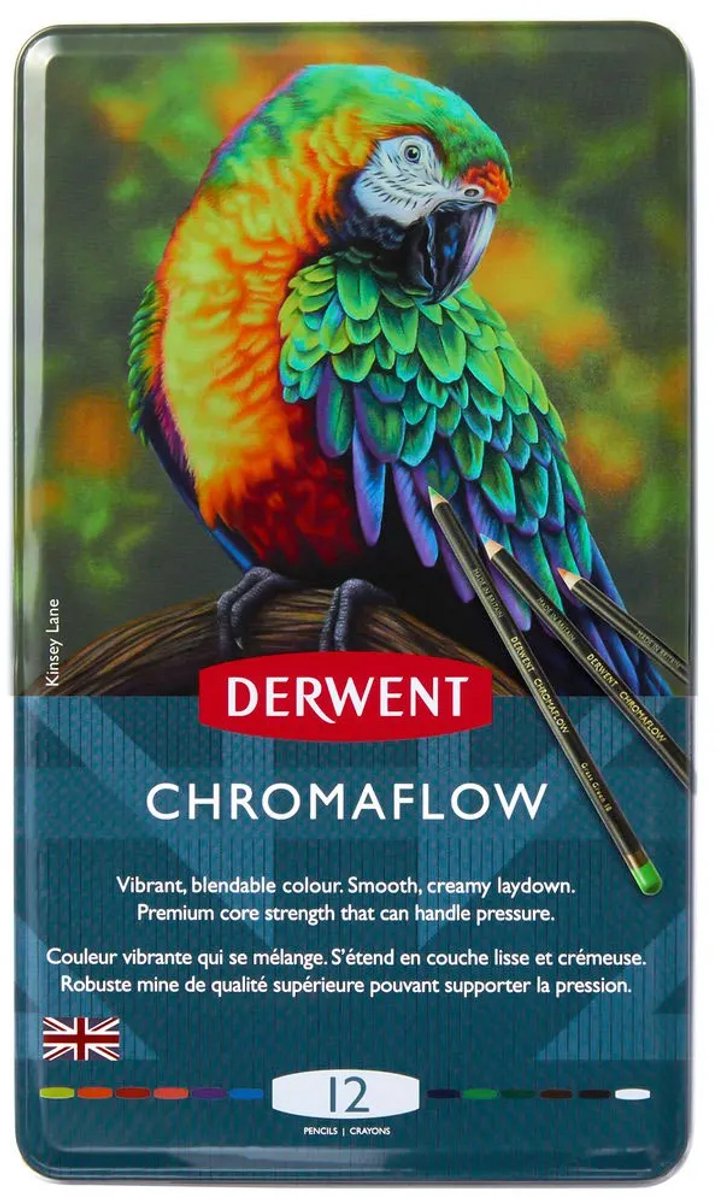 Derwent chromaflow kleurpotloden - assortiment in blik - 3.5mm - 12 stuks