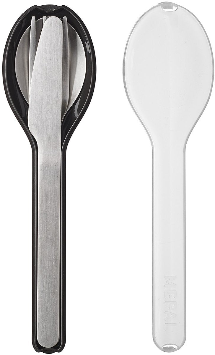 Mepal - set posate ellittiche 3 pezzi - coltello. forchetta e cucchiaio - acciaio inossidabile - nero nordico