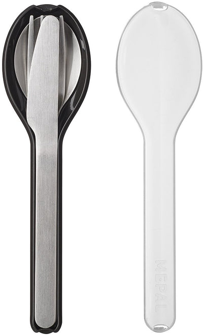 Mepal - juego de cubiertos elípticos de 3 piezas - cuchillo. tenedor y cuchara - acero inoxidable - negro nórdico