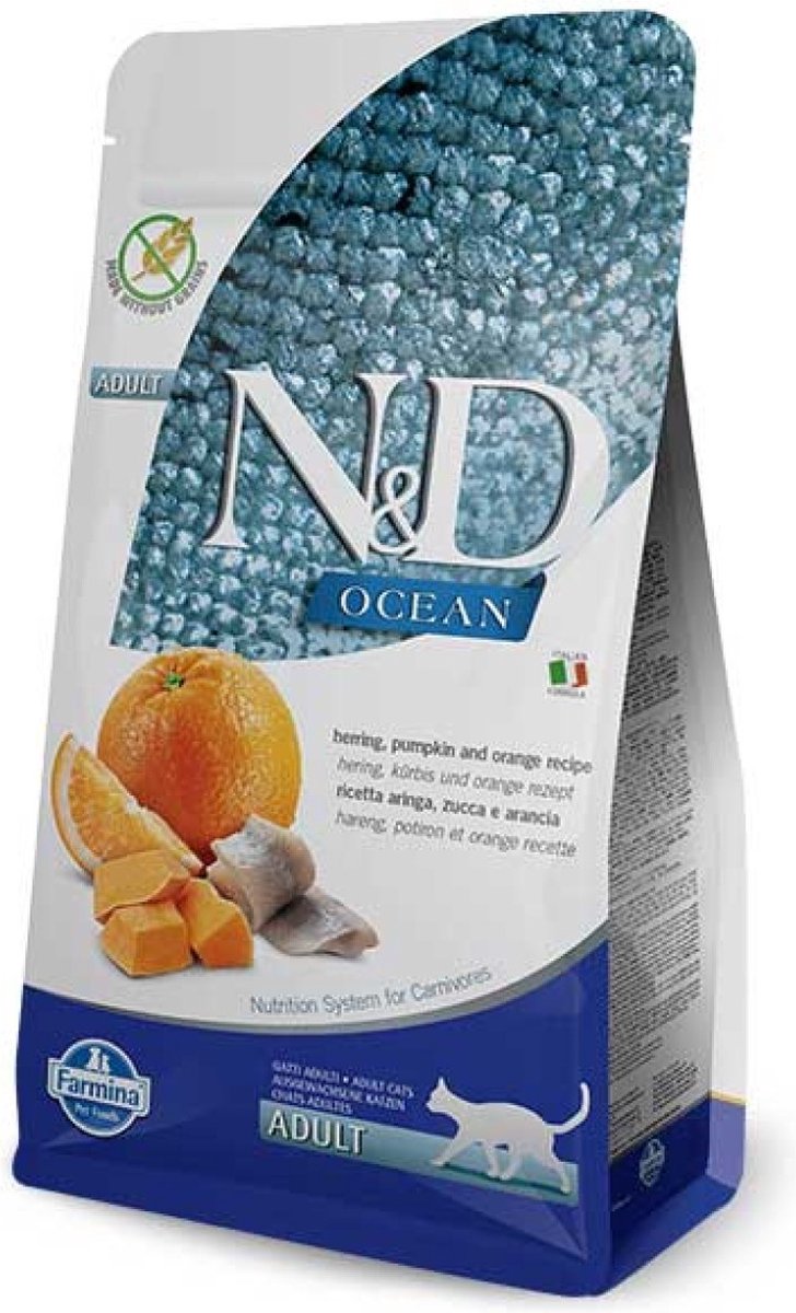 Farmina Natural Delicious Farmina and the Ocean Adult Pellets Catenfutter (trockenfutter, con alto contenuto di vitamine e antiossidanti naturali, senza mais, sali: aringa e arancia, porzione: 300 g)