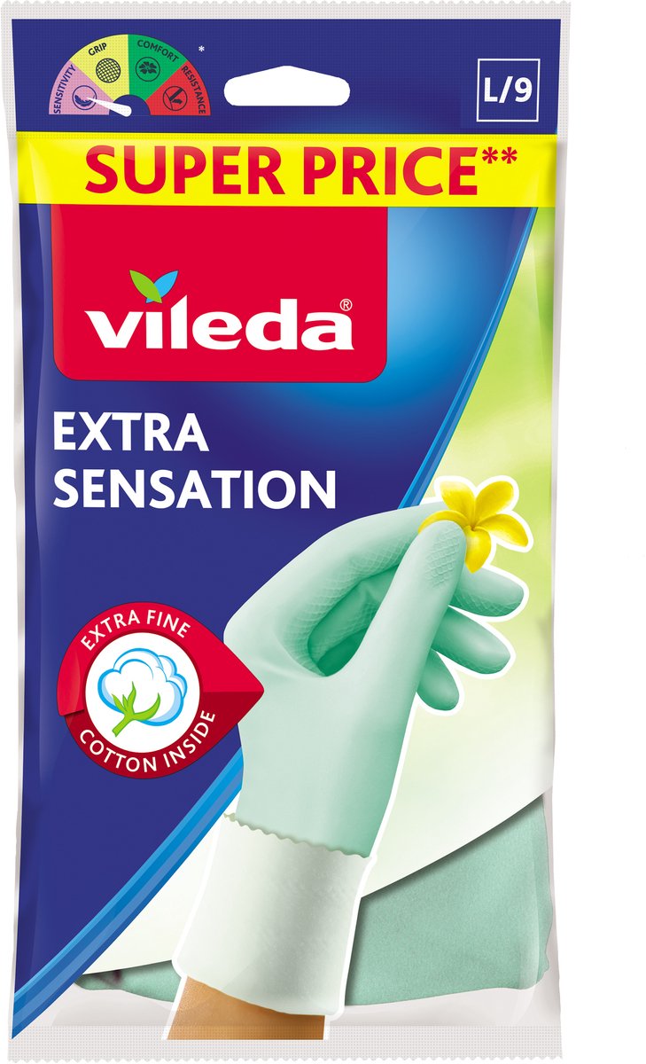Vileda extra sensation household gloves - size L - latex - thin comfortable - for precision work and protection