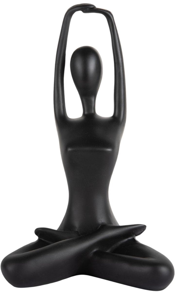 Present time ornament stretched lotus - zwart - 14.5x12x23.5cm - modern - kunststof