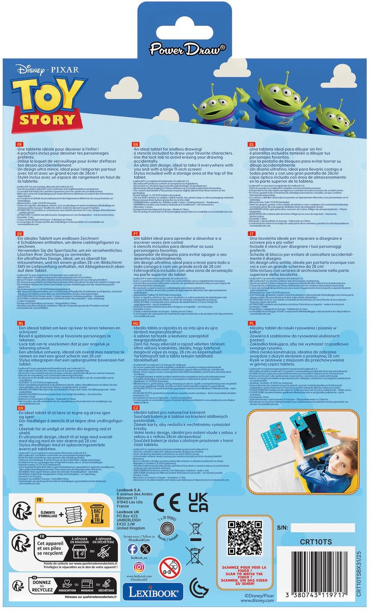 Lexibook speelgoed story 11’’ meerkleurige leer- en teken-e-ink-tablet met sjablonen