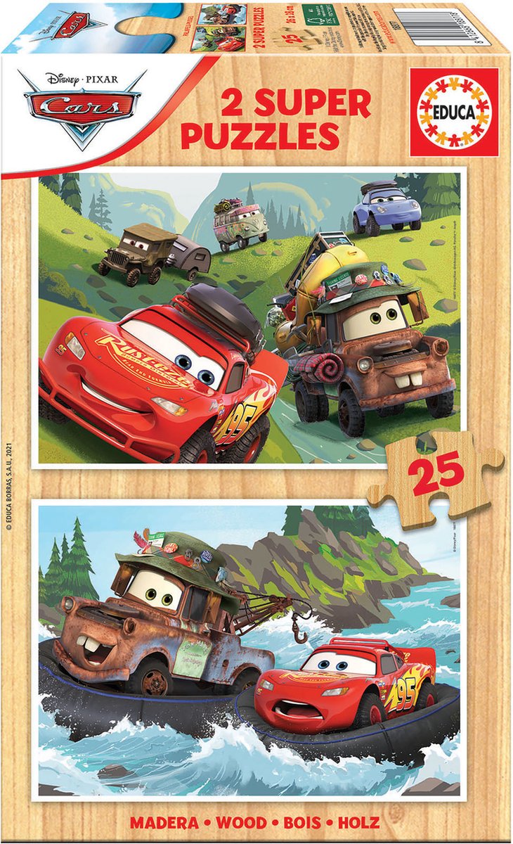 Educa - Puzzle Cars - Puzzle in legno - 2 x 25 pezzi - Puzzle per bambini