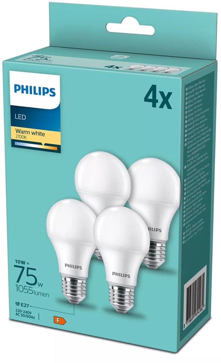 Philips LED Philips Corepro LED Bulb A60 E27 10W 2700K 1055LM 230V - 4-pack - warm white