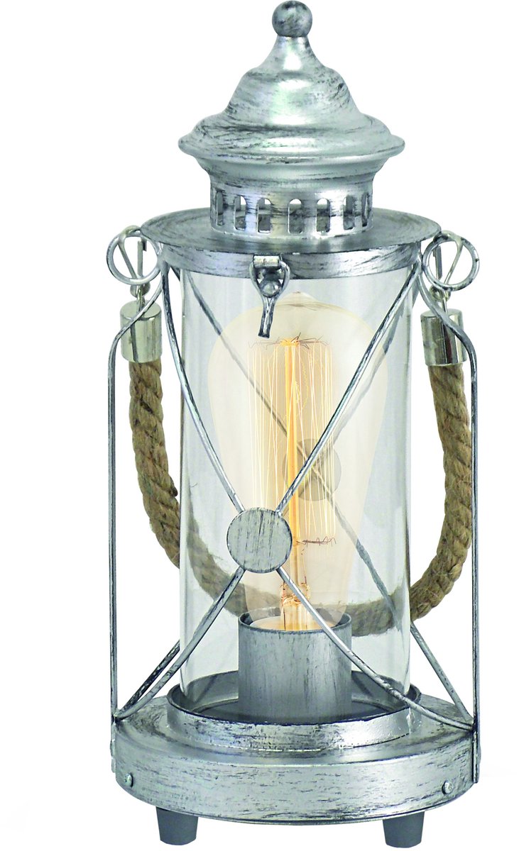 Eglo vintage Bradford - lampada da tavolo - 1 luce - argento antico - vetro trasparente