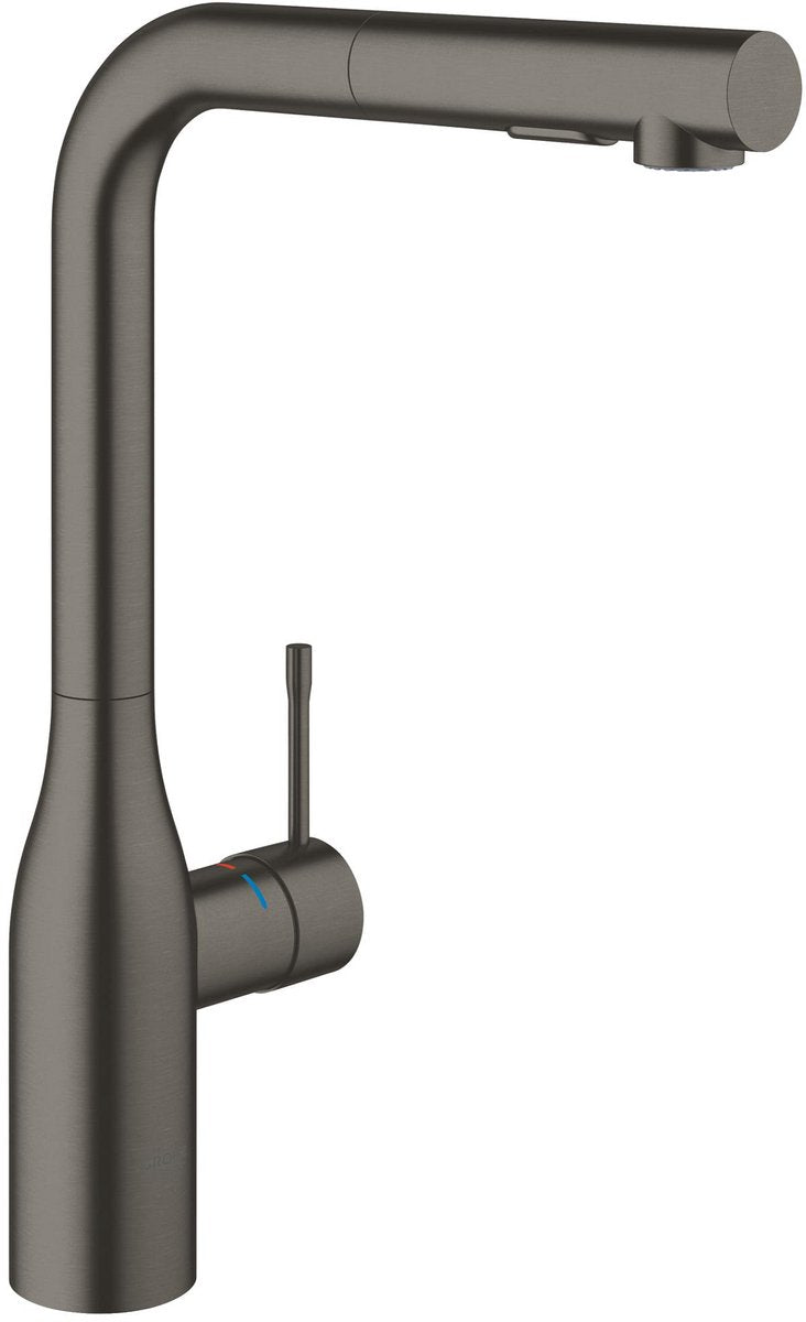 Grohe essence new keukenkraan - hoge uitloop - met uittrekbare handdouche - dual spray - hard graphite geborsteld (mat antraciet)