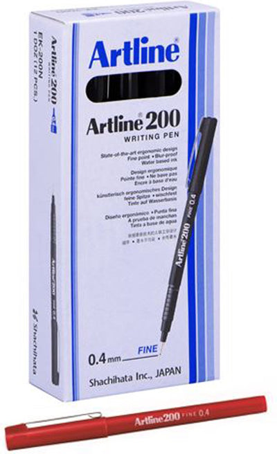 Pennarello Artline 200 - scatola da 12 pezzi - larghezza tratto 0,4 mm - rosso